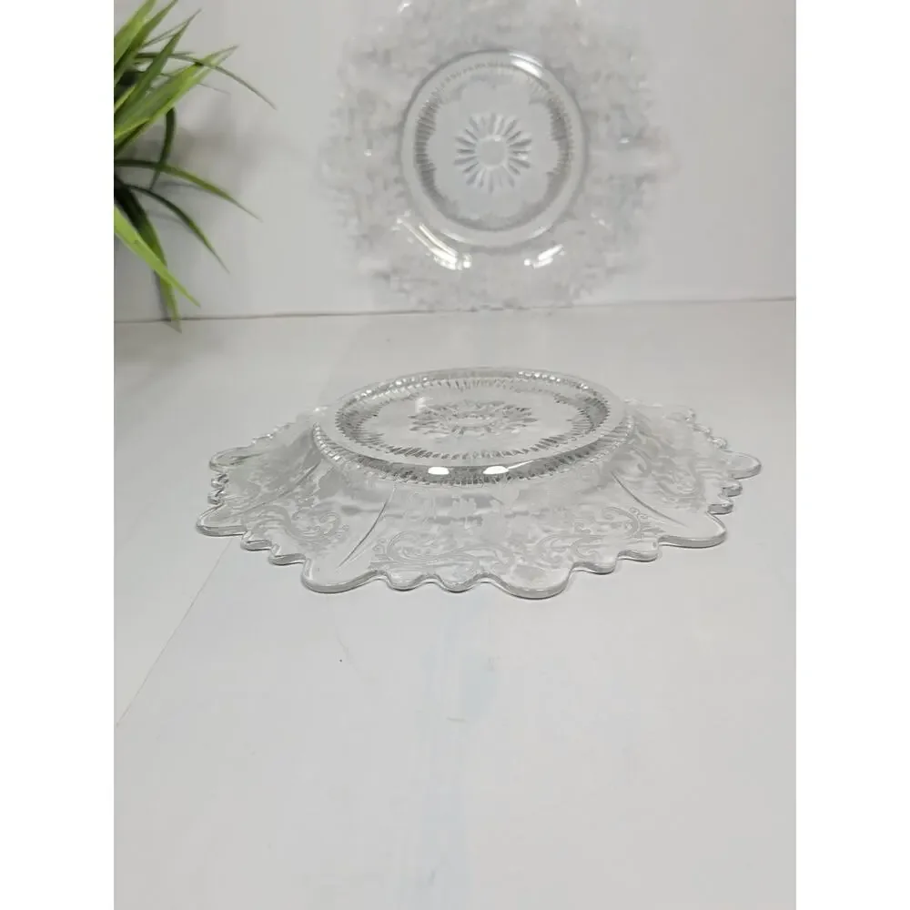 2 Vintage Cambridge Chantilly Martha Salad Plates, Crystal Etched, Clear 8-1/2